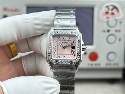 Cartier Santos Mini Size 27*34.5*7.4mm Imported Quartz Movement Pink Diamond Watch